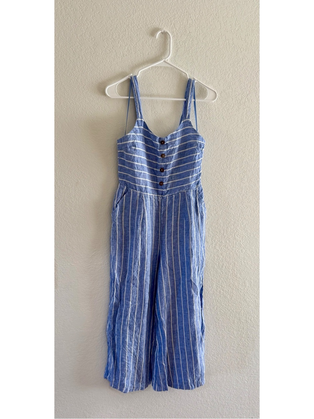C&C California Blue and White Striped Linen Jumpsuit